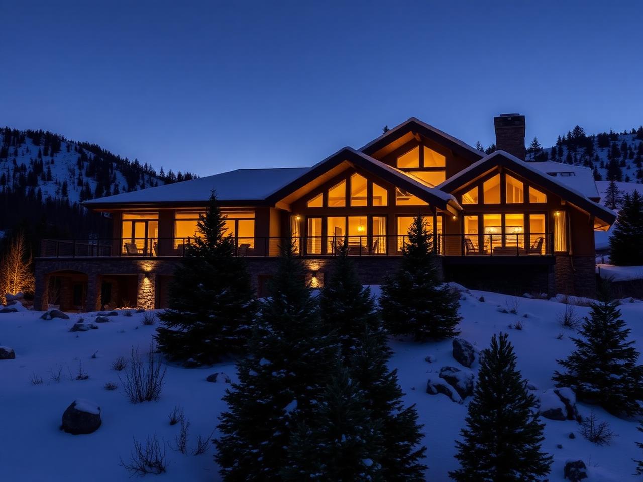 Mountain home with warm white permanent LED accents